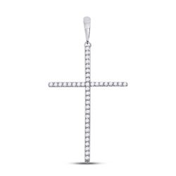Womens Round Diamond Cross Pendant 1/6 Cttw 10kt White Gold - REF-12M9H