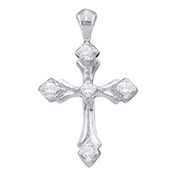 Womens Round Diamond Cross Pendant 1/10 Cttw 10kt White Gold - REF-10H5R