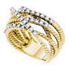 Image 1 : Womens Round Diamond Rope Strand Band Ring 3/8 Cttw 14kt Yellow Gold - REF-60M9H