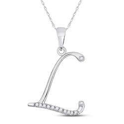 Womens Round Diamond L Initial Letter Pendant 1/12 Cttw 10kt White Gold - REF-6N5F