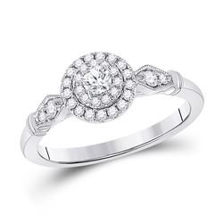 Round Diamond Halo Bridal Wedding Engagement Ring 1/3 Cttw 14kt White Gold - REF-37F9W