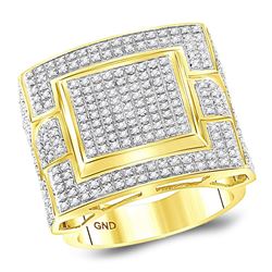 Mens Round Diamond Square Cluster Ring 1 Cttw 10kt Yellow Gold - REF-81K9Y