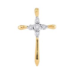 Womens Round Diamond Roman Cross Pendant 1/20 Cttw 10kt Yellow Gold - REF-8R5X