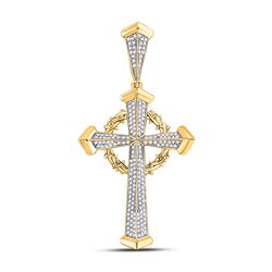 Mens Round Diamond Gothic Cross Charm Pendant 1/2 Cttw 10kt Yellow Gold - REF-41M9H