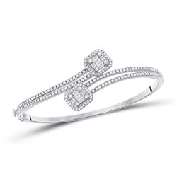 Womens Baguette Diamond Bangle Bracelet 1-1/3 Cttw 14kt White Gold - REF-153W5K