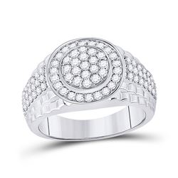 Mens Round Diamond Fashion Cluster Ring 1-3/8 Cttw 10kt White Gold - REF-82M9H