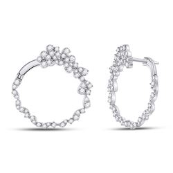 Womens Round Diamond Hoop Earrings 1-1/2 Cttw 14kt White Gold - REF-91N9F