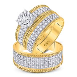 His Hers Round Diamond Solitaire Matching Wedding Set 7/8 Cttw 10kt Yellow Gold - REF-60F9W