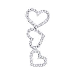 Womens Round Diamond Triple Cascading Heart Outline Pendant 1/5 Cttw 10kt White Gold - REF-10M5H