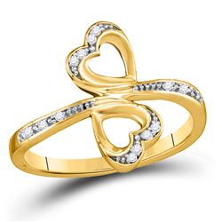Womens Round Diamond Double Heart Bypass Ring 1/20 Cttw 10kt Yellow Gold - REF-11M9H