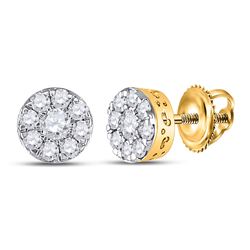 Womens Round Diamond Cluster Earrings 1/2 Cttw 14kt Yellow Gold - REF-30F9W