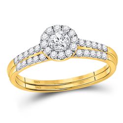 Round Diamond Bridal Wedding Ring Band Set 1/2 Cttw 10kt Yellow Gold - REF-35H5R