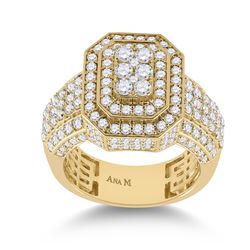 Mens Round Diamond Cluster Ring 2-7/8 Cttw 14kt Yellow Gold - REF-206N9F