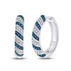 Image 1 : Womens Round Blue Color Enhanced Diamond Striped Hoop Earrings 1/2 Cttw 10kt White Gold - REF-38W9K