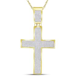 Mens Round Diamond Cross Charm Pendant 7/8 Cttw 10kt Yellow Gold - REF-65N5F