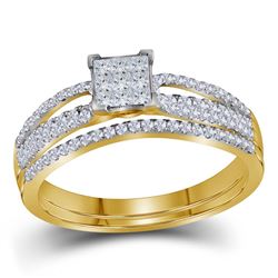 Princess Diamond Bridal Wedding Ring Band Set 1/2 Cttw 14kt Yellow Gold - REF-41M9H
