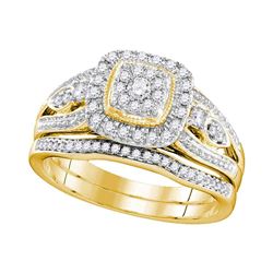 Round Diamond Bridal Wedding Ring Band Set 3/8 Cttw 10kt Yellow Gold - REF-49Y5N