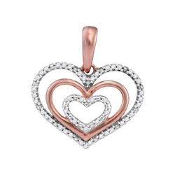 Womens Round Diamond Triple Nested Heart Pendant 1/10 Cttw 10kt Rose Gold - REF-8H5R