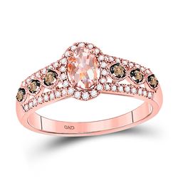 Womens Oval Morganite Brown Diamond Solitaire Ring 1 Cttw 14kt Rose Gold - REF-38R9X