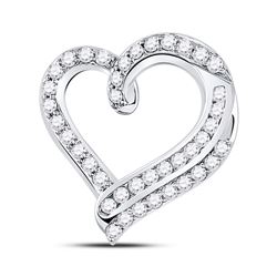 Womens Round Diamond Heart Pendant 1 Cttw 14kt White Gold - REF-60Y9N