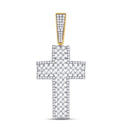 Mens Round Diamond Cross Charm Pendant 1-1/2 Cttw 10kt Yellow Gold - REF-74F5W