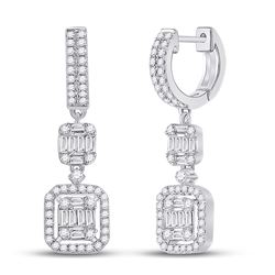 Womens Baguette Diamond Fashion Dangle Earrings 1 Cttw 14kt White Gold - REF-98Y5N