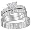 Image 1 : His Hers Round Diamond Heart Matching Wedding Set 1/4 Cttw 14kt White Gold - REF-57Y5N