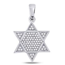 Mens Round Diamond Star Magen David Jewish Charm Pendant 1/5 Cttw 10kt White Gold - REF-13F9W