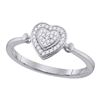 Image 1 : Womens Round Diamond Heart Frame Cluster Ring 1/10 Cttw 10kt White Gold - REF-12Y5N