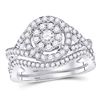 Image 1 : Round Diamond Bridal Wedding Ring Band Set 1 Cttw 14kt White Gold - REF-85F5W