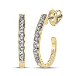 Womens Round Diamond Half J Hoop Earrings .03 Cttw 10kt Yellow Gold - REF-8M5H
