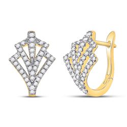 Womens Round Diamond Hoop Earrings 1/2 Cttw 14kt Yellow Gold - REF-47N9F
