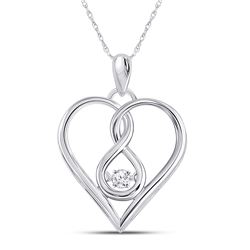 Womens Round Moving Diamond Heart Pendant 1/20 Cttw 10kt White Gold - REF-13M9H