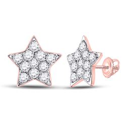 Womens Round Diamond Star Earrings 1/6 Cttw 14kt Rose Gold - REF-9F9W