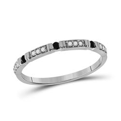 Womens Round Black Color Enhanced Diamond Band Ring 1/10 Cttw 10kt White Gold - REF-10M5H