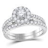 Image 1 : Round Diamond Bridal Wedding Ring Band Set 1 Cttw 14kt White Gold - REF-98R5X