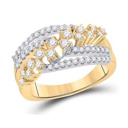 Womens Round Diamond Crossover Strand Band Ring 3/4 Cttw 10kt Yellow Gold - REF-49X9A