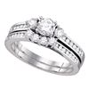 Image 1 : Round Diamond Bridal Wedding Ring Band Set 1 Cttw 14kt White Gold - REF-112X5A