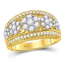 Womens Round Diamond Flower Cluster Ring 1 Cttw 10kt Yellow Gold - REF-70W5K