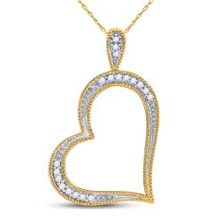 Womens Round Diamond Outline Heart Pendant 1/20 Cttw 10kt Yellow Gold - REF-7A9M
