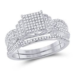 Round Diamond Bridal Wedding Ring Band Set 1/4 Cttw 10kt White Gold - REF-27M5H