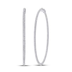 Womens Round Diamond Hoop Earrings 2-1/2 Cttw 14kt White Gold - REF-230W5K