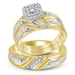 His Hers Round Diamond Solitaire Matching Wedding Set 1/3 Cttw 10kt Yellow Gold - REF-43R5X