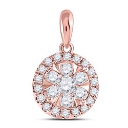 Womens Round Diamond Flower Cluster Pendant 1/2 Cttw 14kt Rose Gold - REF-36X9A