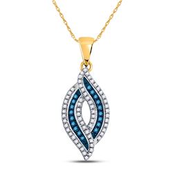 Womens Round Blue Color Enhanced Diamond Oval Frame Pendant 1/3 Cttw 10kt Yellow Gold - REF-14Y9N