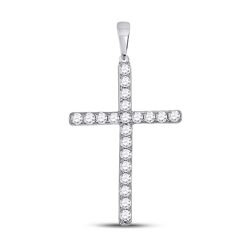 Womens Round Diamond Cross Pendant 1/2 Cttw 10kt White Gold - REF-30A9M