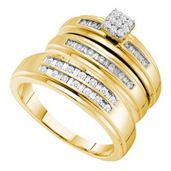 His Hers Round Diamond Cluster Matching Wedding Set 1/2 Cttw 14kt Yellow Gold - REF-61N9F