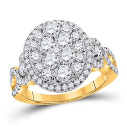 Womens Round Diamond Oval Cluster Ring 1-1/2 Cttw 14kt Yellow Gold - REF-115K9Y