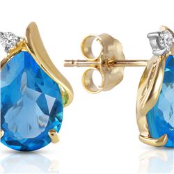 Genuine 5.06 ctw Blue Topaz & Diamond Earrings 14KT Yellow Gold - REF-46P7H