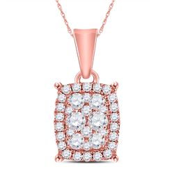 Womens Round Diamond Rectangle Cluster Pendant 1/4 Cttw 14kt Rose Gold - REF-18F5W